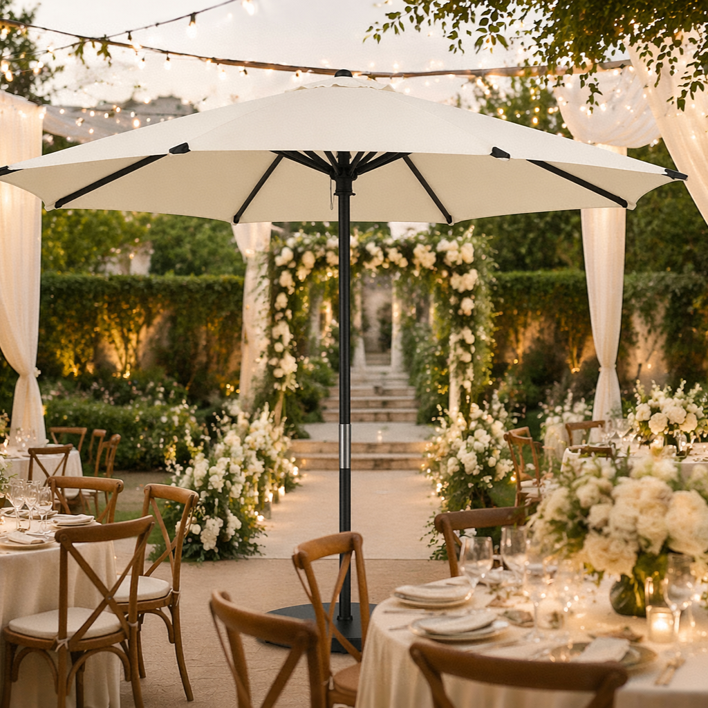 Parasol-blanc- location-parasol-blanc-acier-noir-aluminium-2-5m-reception-grand-ouest